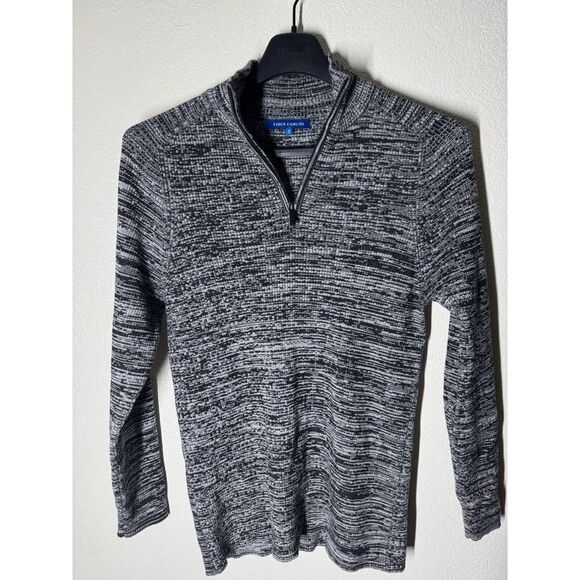 Vince‎ Camuto Men's XL 1/4 Zip Ribbed Stretch Sweater Gray Black Melange M - Picture 1 of 6